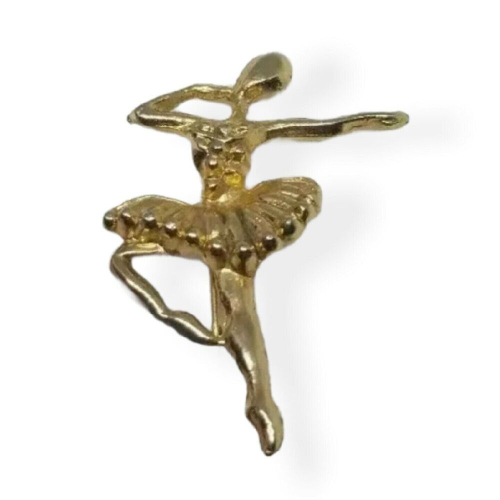 Ballerina Pin Vintage Gold Tone Brooch C Catch Ballet Dancer Toe Bended Knee